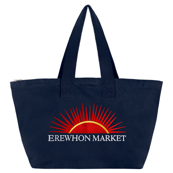 embroidered erewhon market zipper tote (navy)