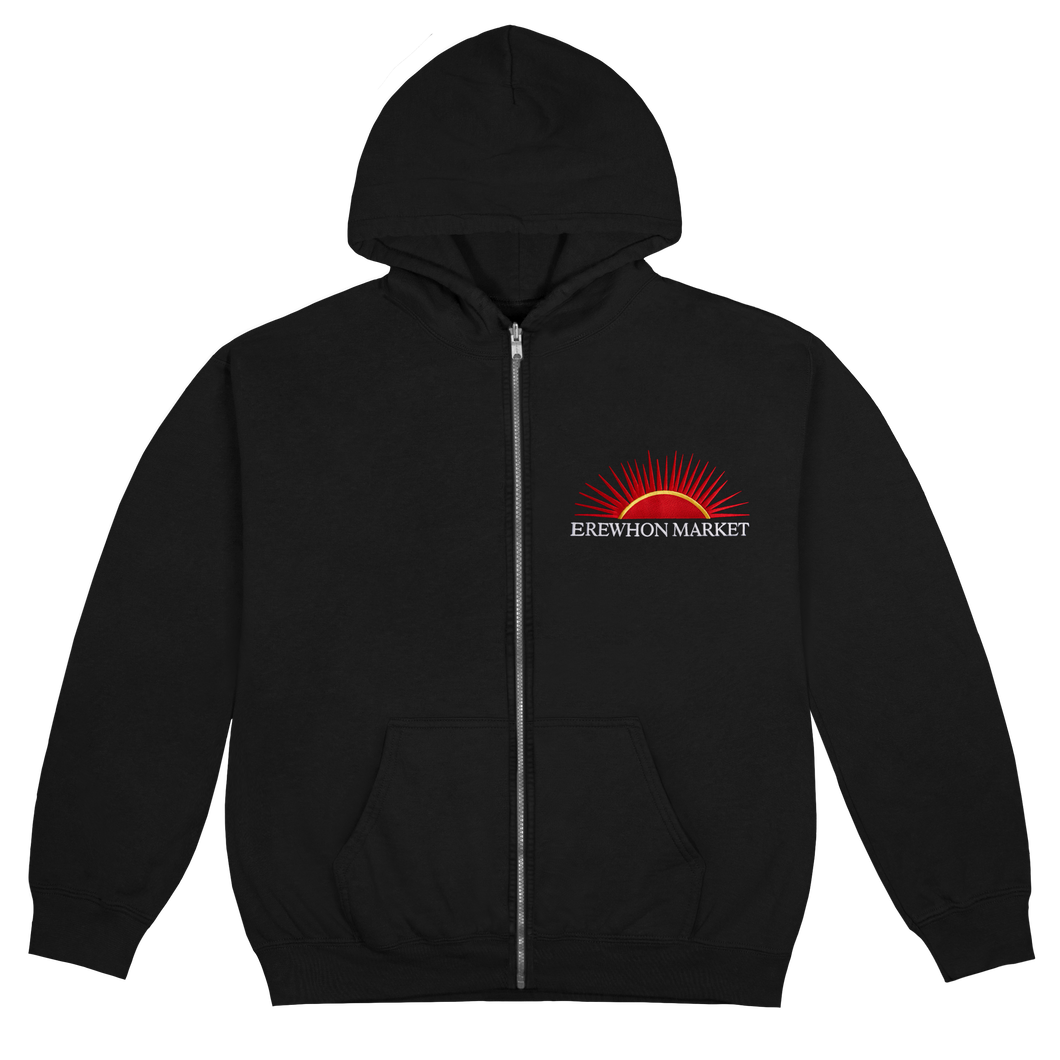 erewhon market embroidered zip hoodie (black)