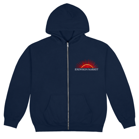 erewhon market embroidered zip hoodie (navy)